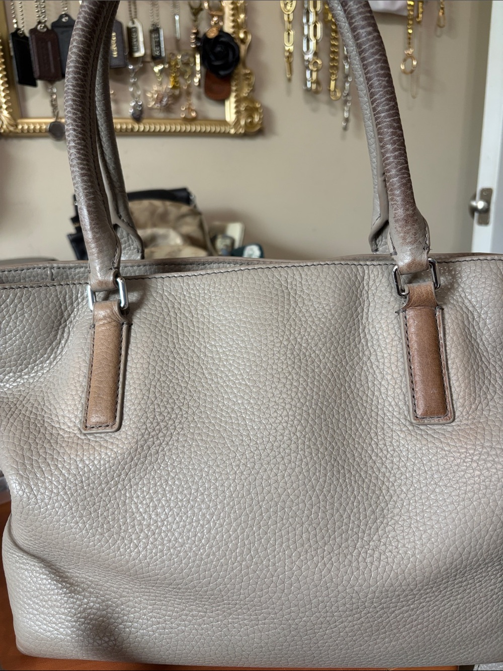 Tory Burch Taupe Leather Tote with Tassel - Picture 8 of 11